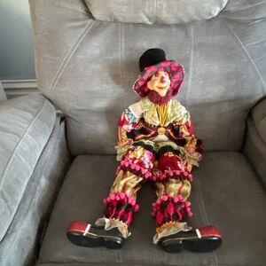 Kasma Collection 24 Inch Porcelain and Cloth Jester Clown Collectible Doll, EUC